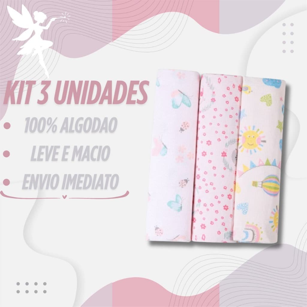 KIT 3 CUEIROS BEBÊ FLANELADOS PAPI 100X80CM OU 80X50CM BABY 100% ALGODÃO ESTAMPA AZUL OU ROSA