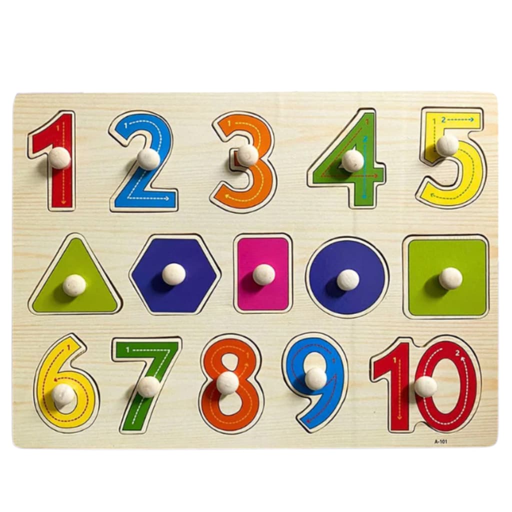 Quebra Cabeça Números e Formas Geométricas em Madeira Tabuleiro Educativo Didático Matemática Jogo