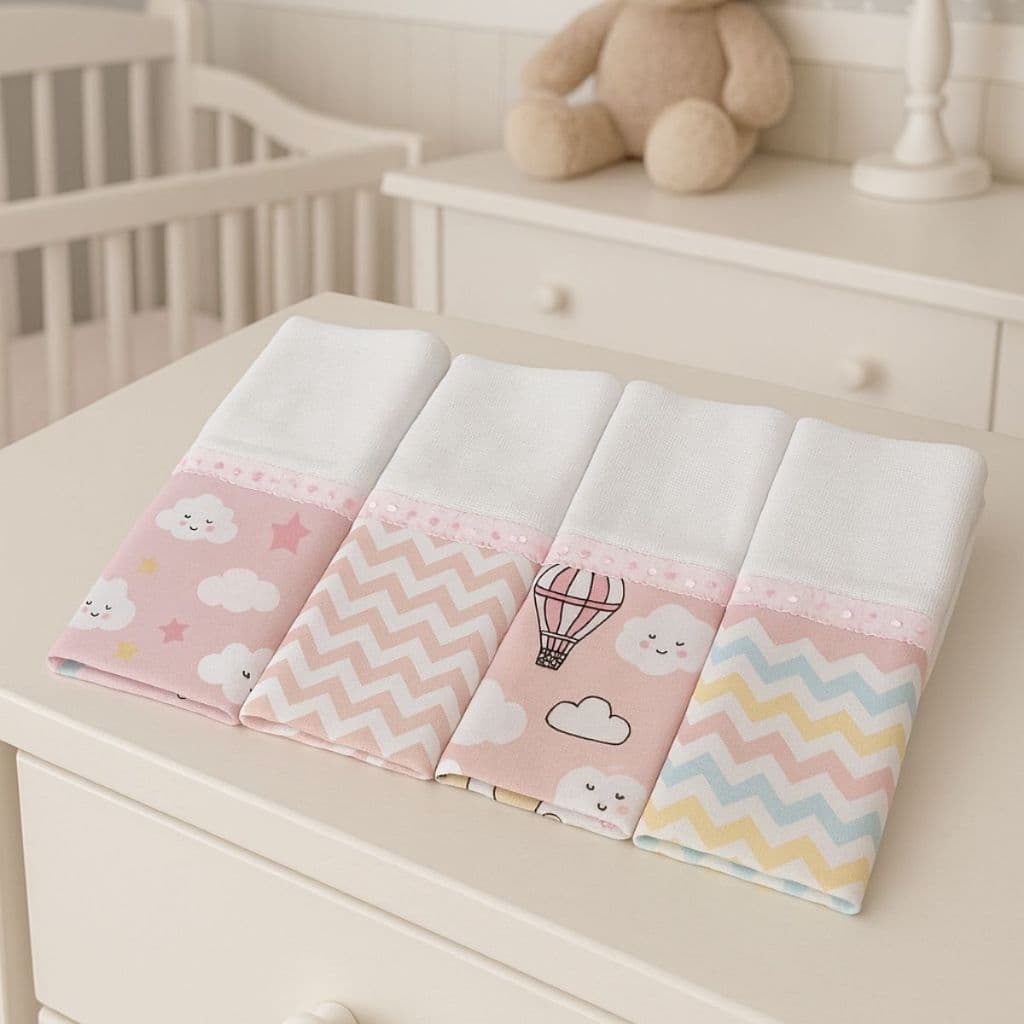 Fralda de Pano Para Bebê Toalha de Boca Pano de Boca Kit 5 Unidades Menina Menino Enxoval Rosa Azul
