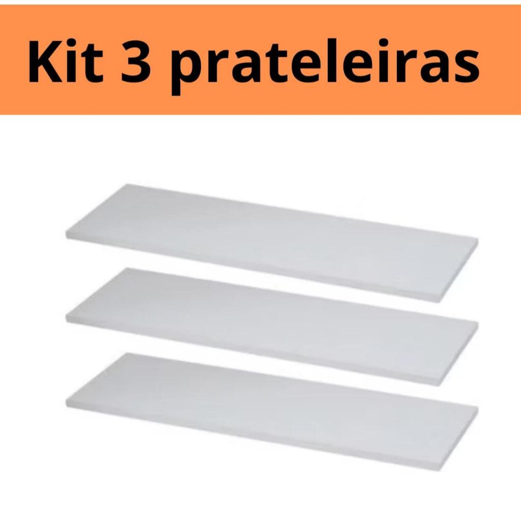 Prateleira MDF kit 3 Prateleiras 30x10cm Suporte invisível Reta Branco Cozinha Quarto sala 100% mdf