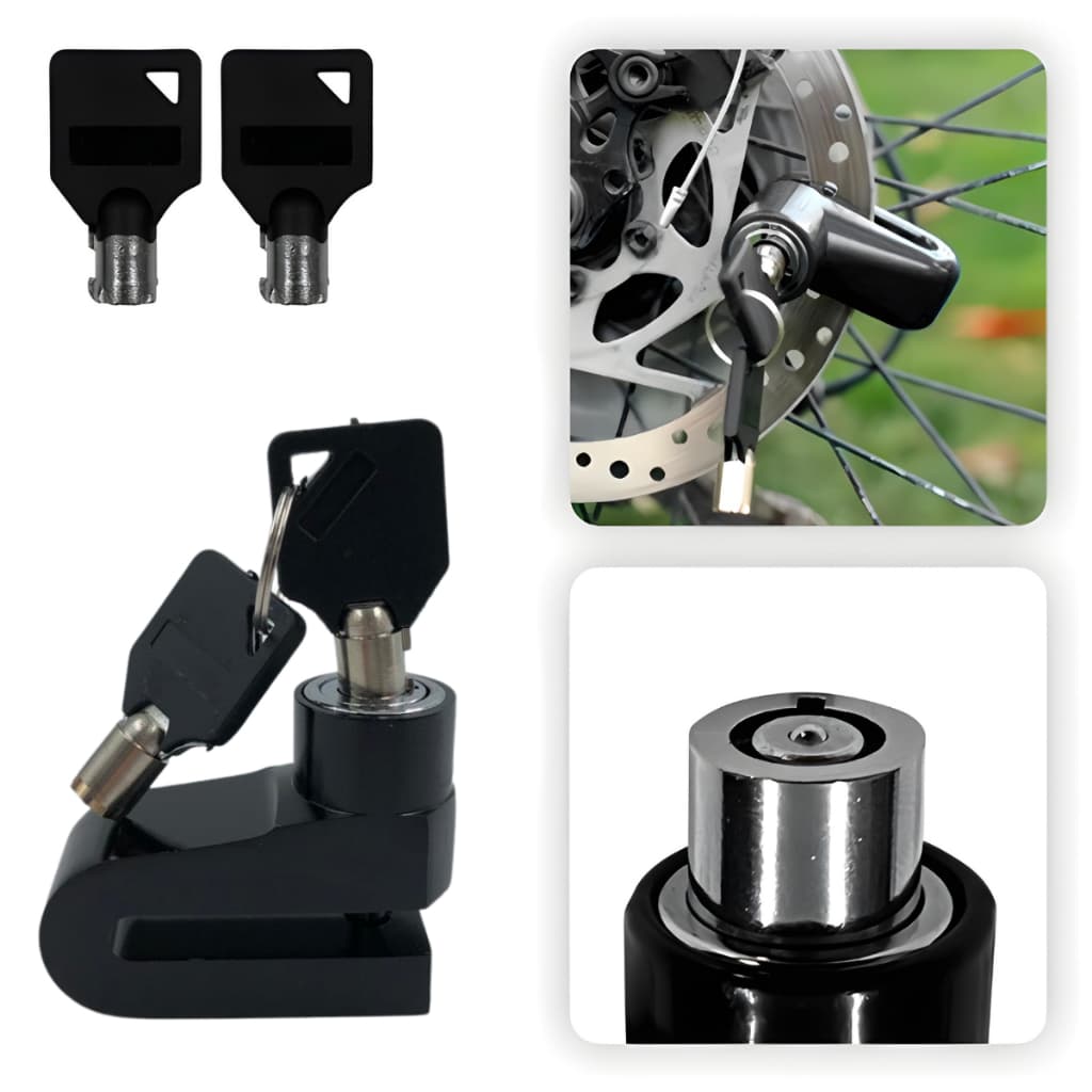 Trava de Disco Cadeado Antifurto Moto Bike Universal 2 Chaves Freio Disco Seguro Roubo Resistente