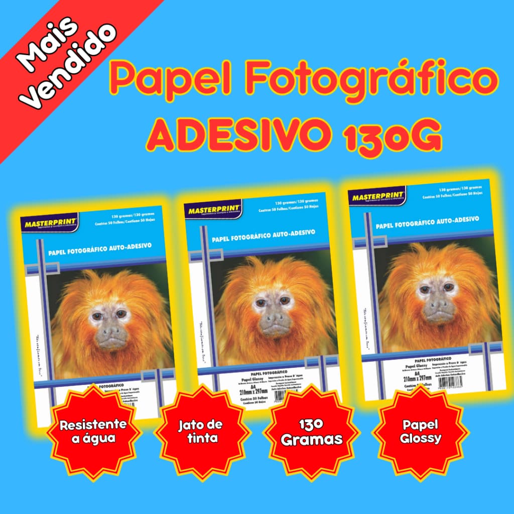 Papel Fotográfico Adesivo 130G Glossy A4 MASTERPRINT (PAPEL ADESIVO)