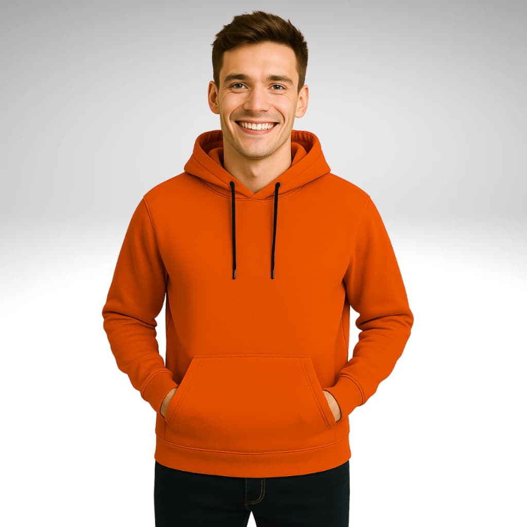 Moletom Unissex Moleton Canguru Blusas de Frio Casaco Fechado Liso Sem Estampa Laranja