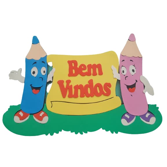 Faixa de bem vindo com lápis e grama