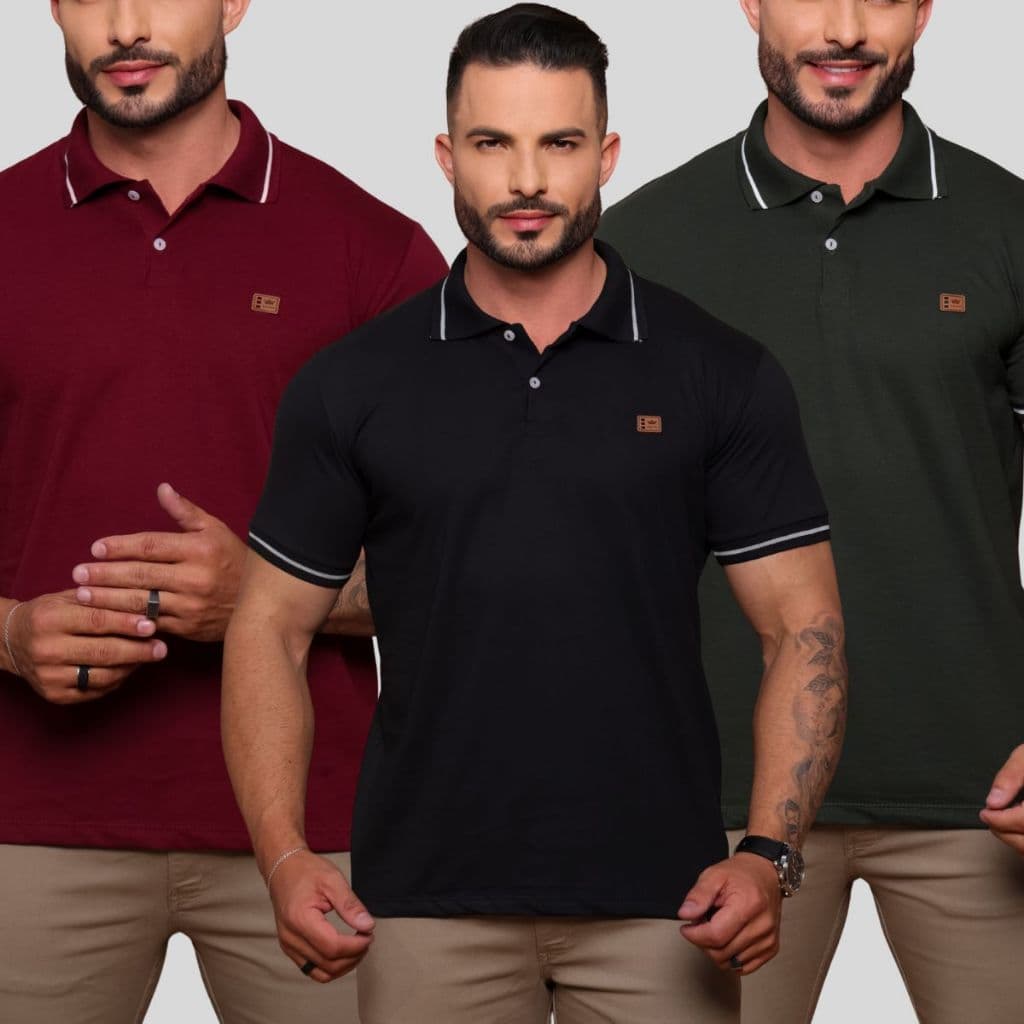 Camiseta gola polo 100% algodão varias cores vinho preto e verde  com punho e bordado do P ao GG