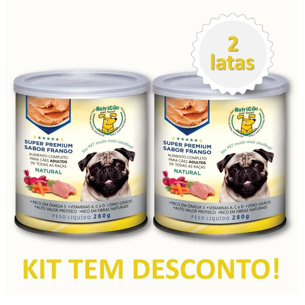 Kit Ração Úmida Patê Natural Cães Adultos Sabor Frango NutriCão Pet Food Max Benefício Ração Molhada