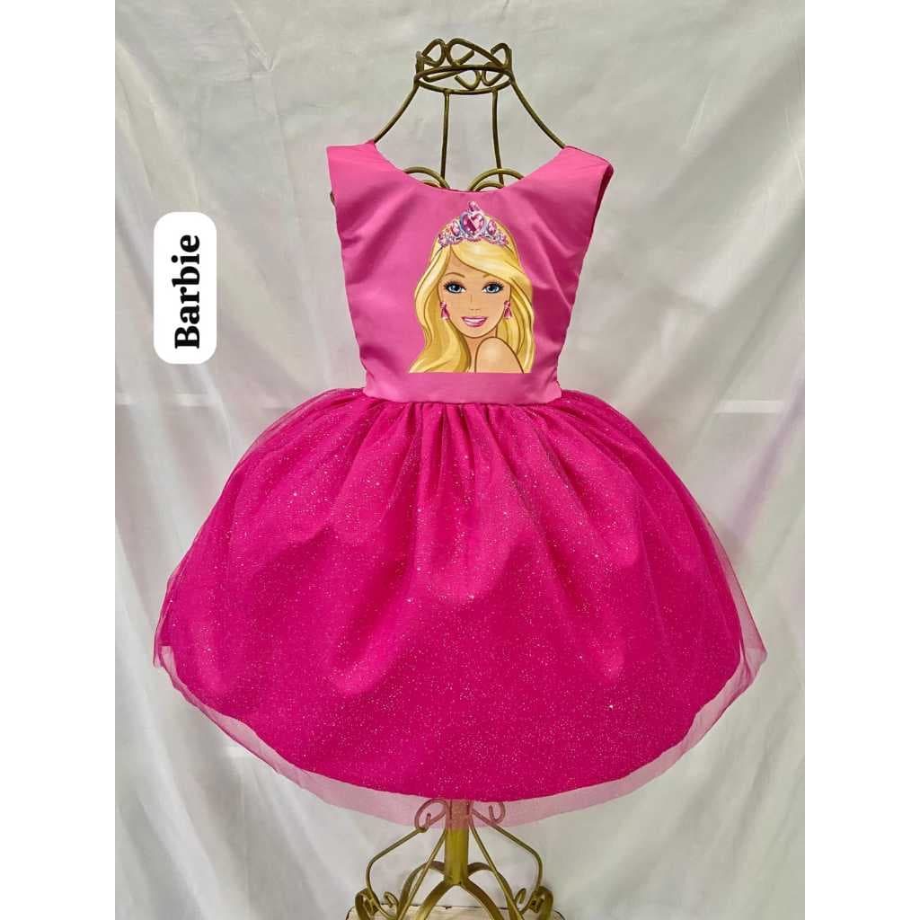 Vestido Infantil Temático Luxo BARBIE Aniversários e Festas.