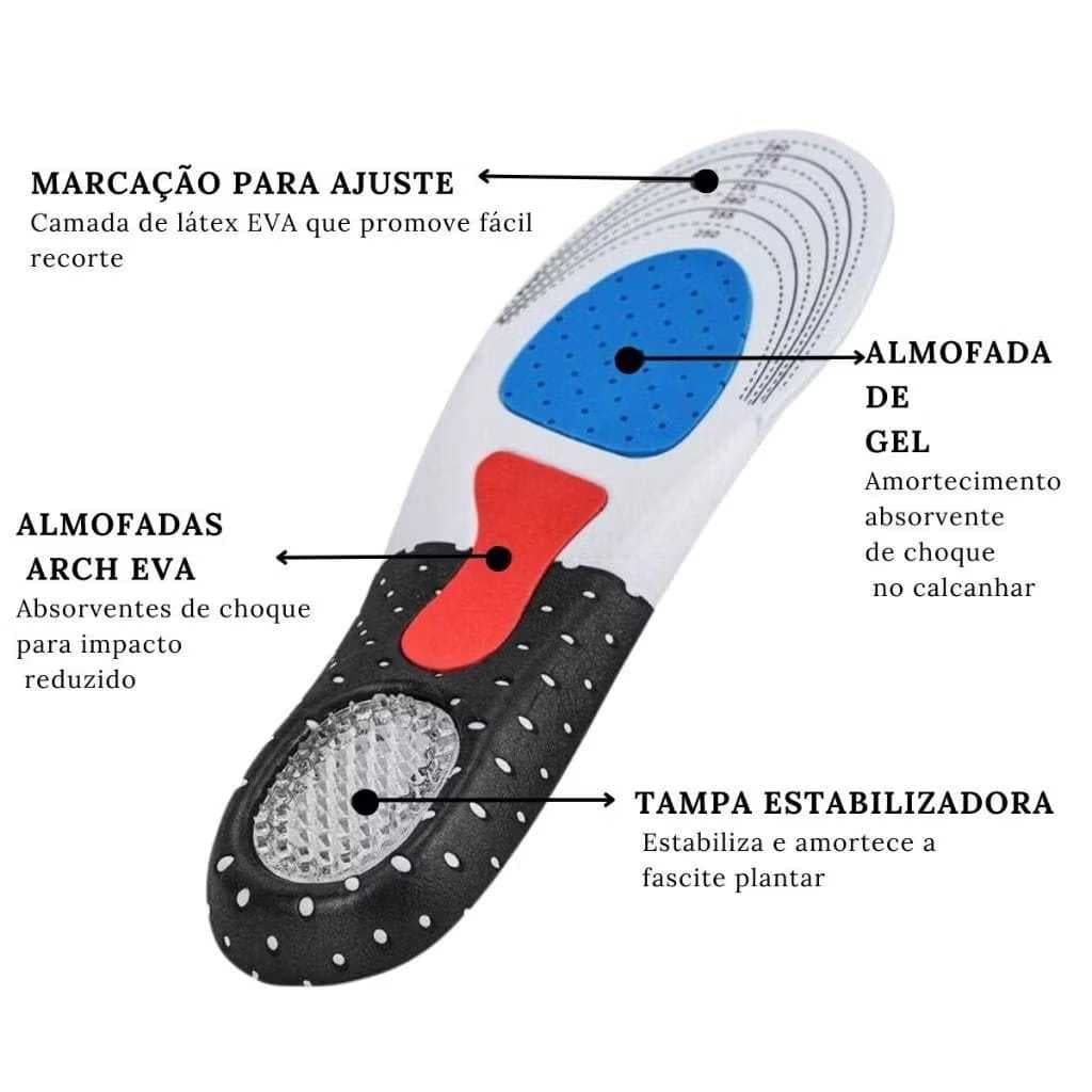 KIT 2 Palmilhas Ortopédica Anti Impacto Esportes De Impacto silicone corrida gel mt075
