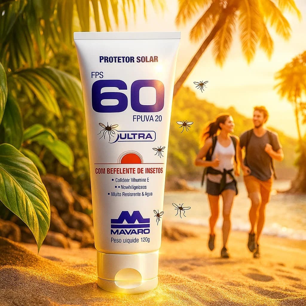 Protetor Solar Fator Fps 60 Protetor Solar  Pele Sensível  Fps 30 Protetor Com Repelente 120g Mavaro