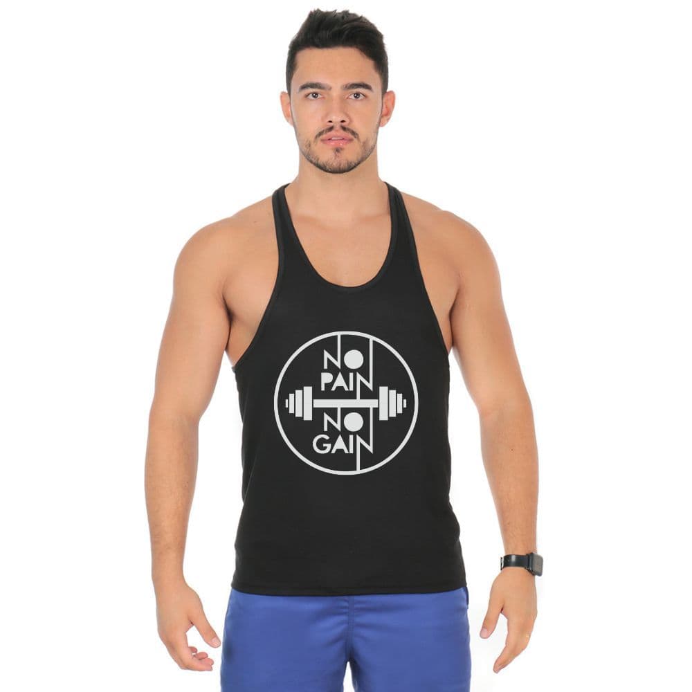 Camiseta Regata Masculina Estampada Para Treino Academia Esportes Super Leve No Pain No Gain