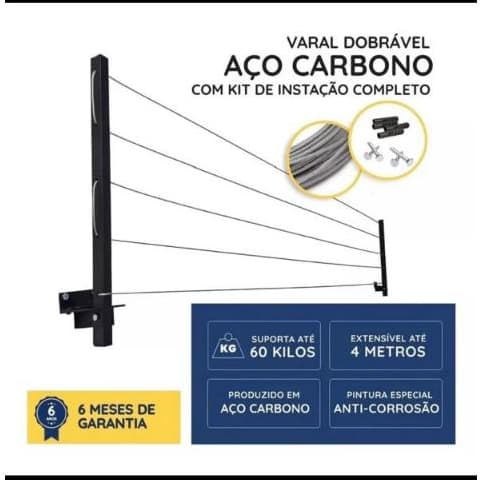 Varal Em Aço Dobrável Cabo Aço Encapado