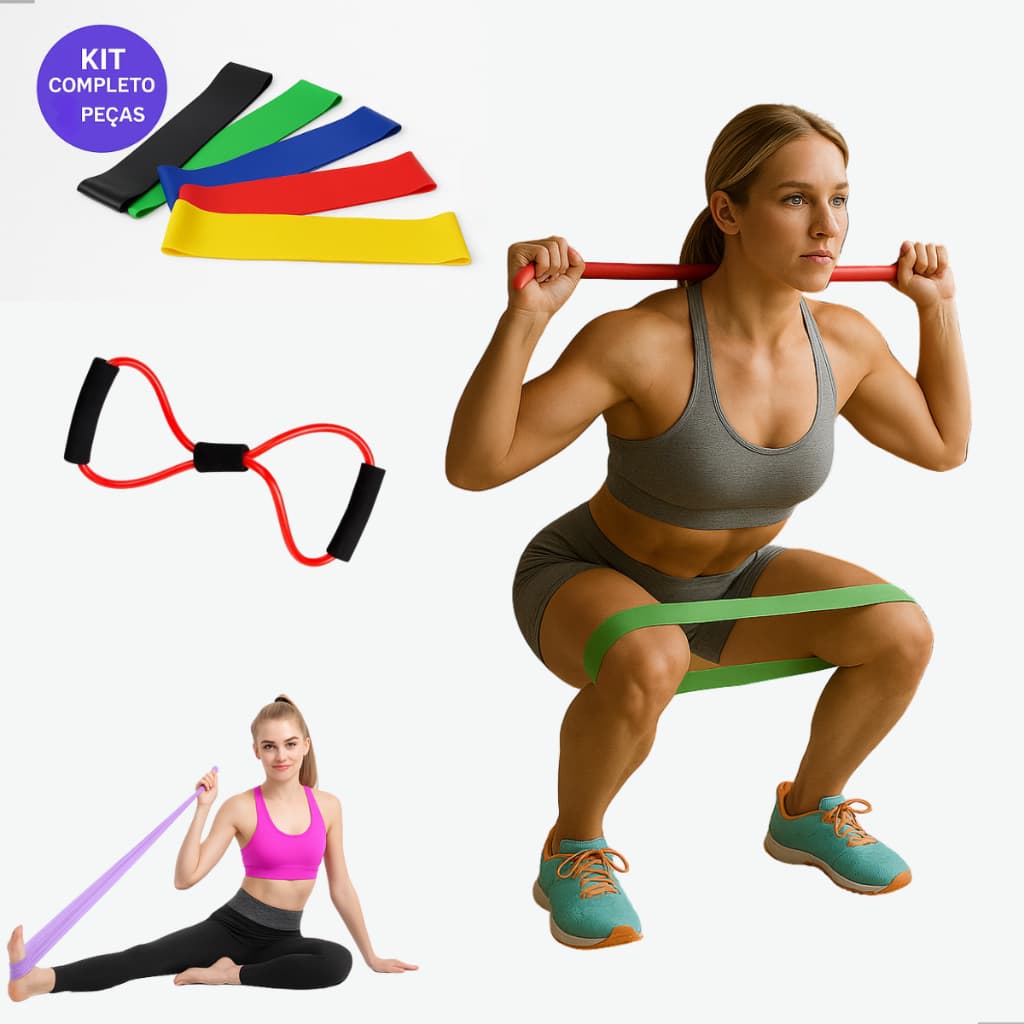 Kit 5 Elástico Treino Mini Band +Faixa Elástica +Elástico Exercício Extensor Fisioterapia Funcional