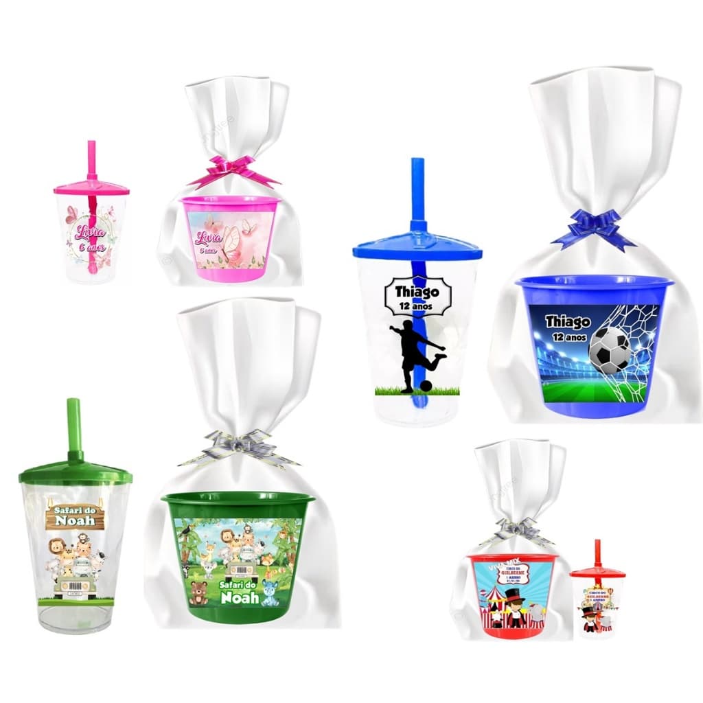 25 Copo Twister + 25 Balde De Pipoca Personalizado (Todos os temas)