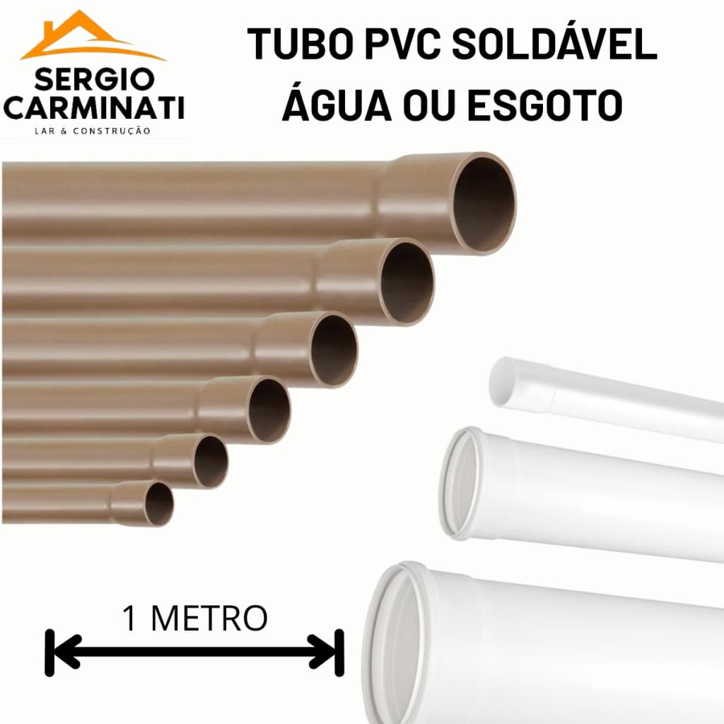 Cano Tubo de PVC Soldável Branco Marrom para Esgoto ou Agua 1 METRO