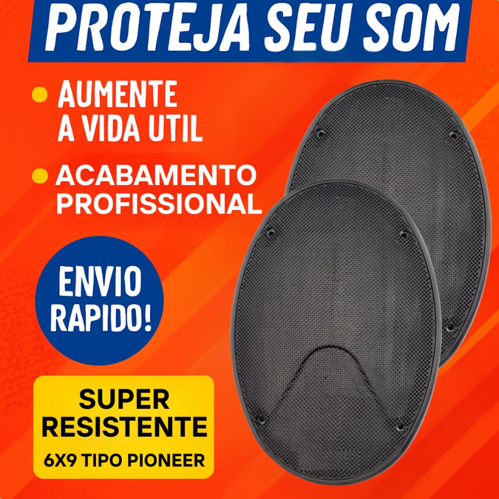 Tela Alto Falante 6x9 Polegadas Tipo Pioneer Par Grade de Proteção Automotiva Preta 69 Plastico Oval