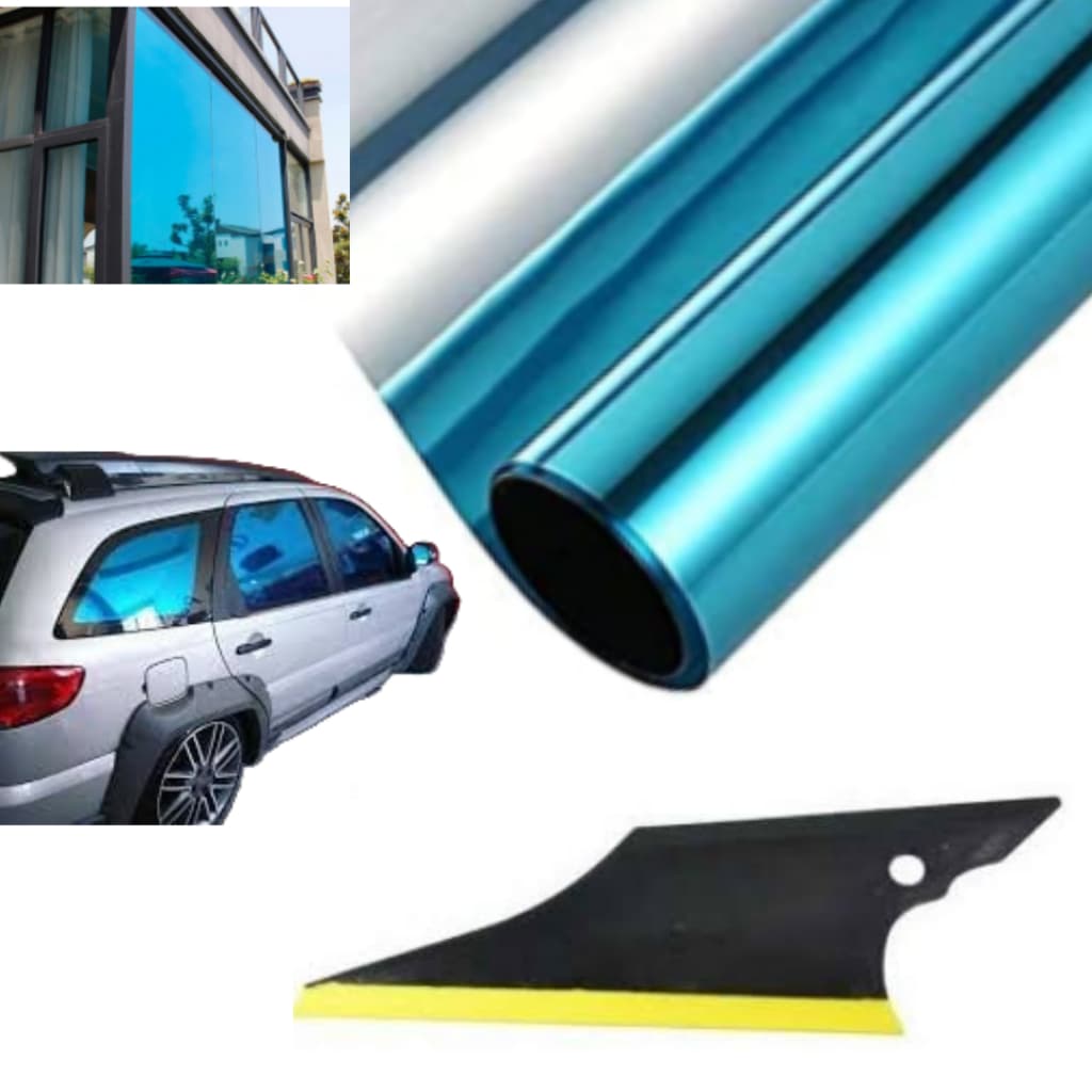 PELICULA CONTROLE SOLAR INSULFILM AZUL ESPELHADO 75CMX5METROS + ESPATULA