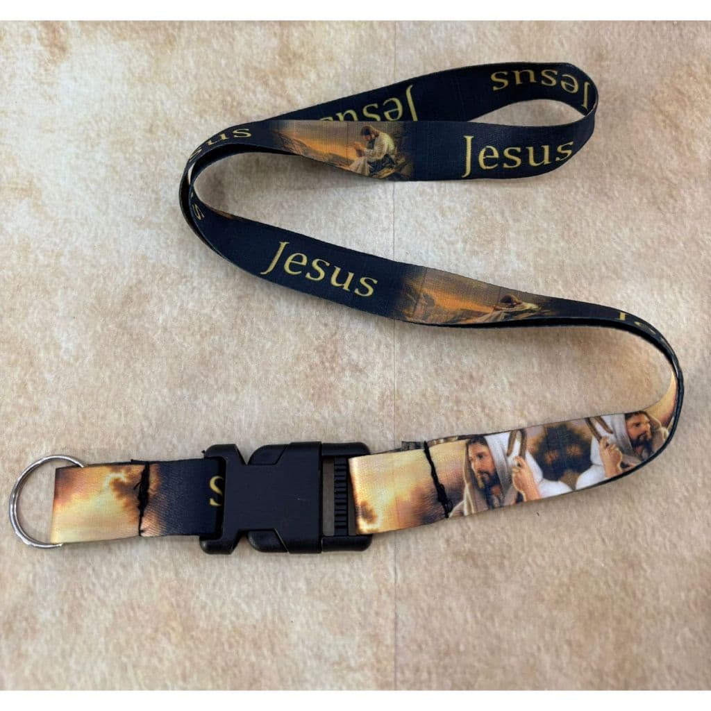 Chaveiro Jesus cordão em tecido para chave, crachá