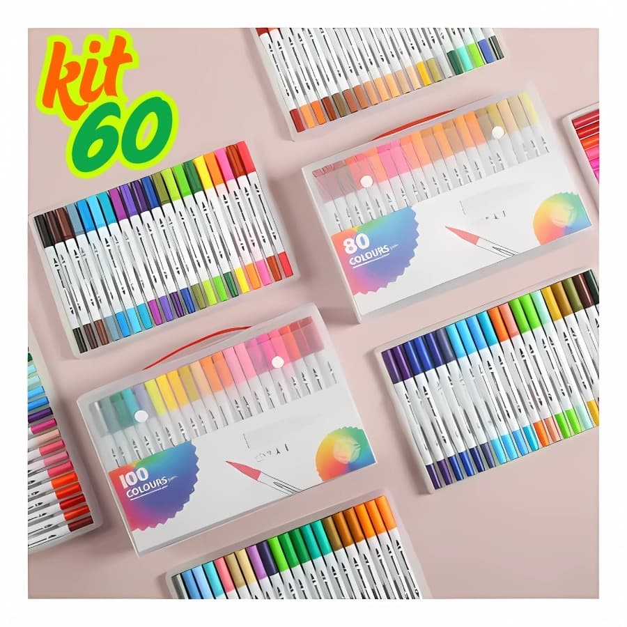 Kit 60 & 80 Canetas – Brush Lettering e Ponta Fina Dual Pen  2 em 1