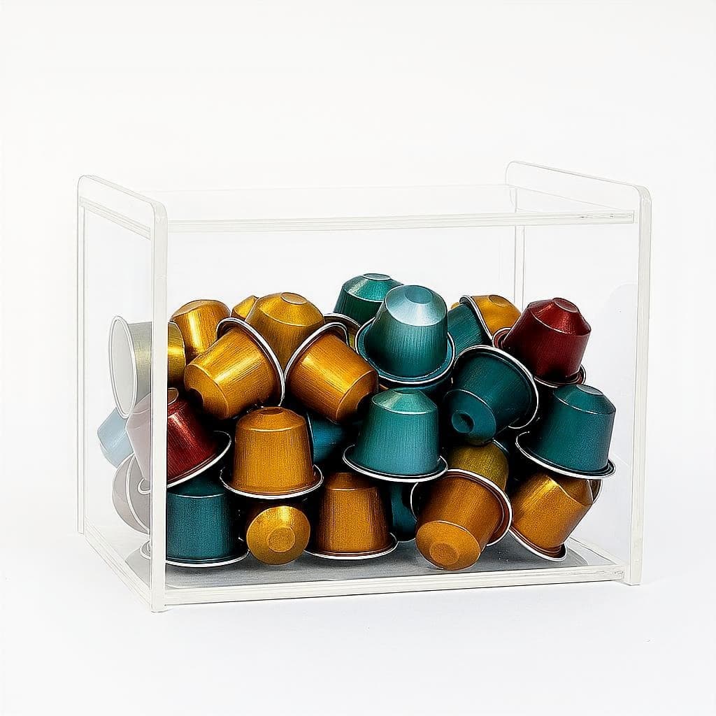 Organizador Luxo de Cápsulas de Café em Acrílico Cristal – Compatível com Nespresso / Dolce Gusto"