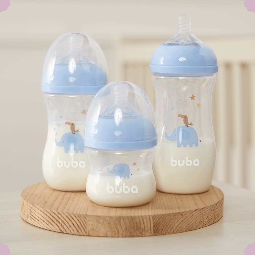 Kit 2 Mamadeira Buba Anti Colica e Vazamento Azul Menino com tampa bico Silicone Ultrasoft Mamadeira