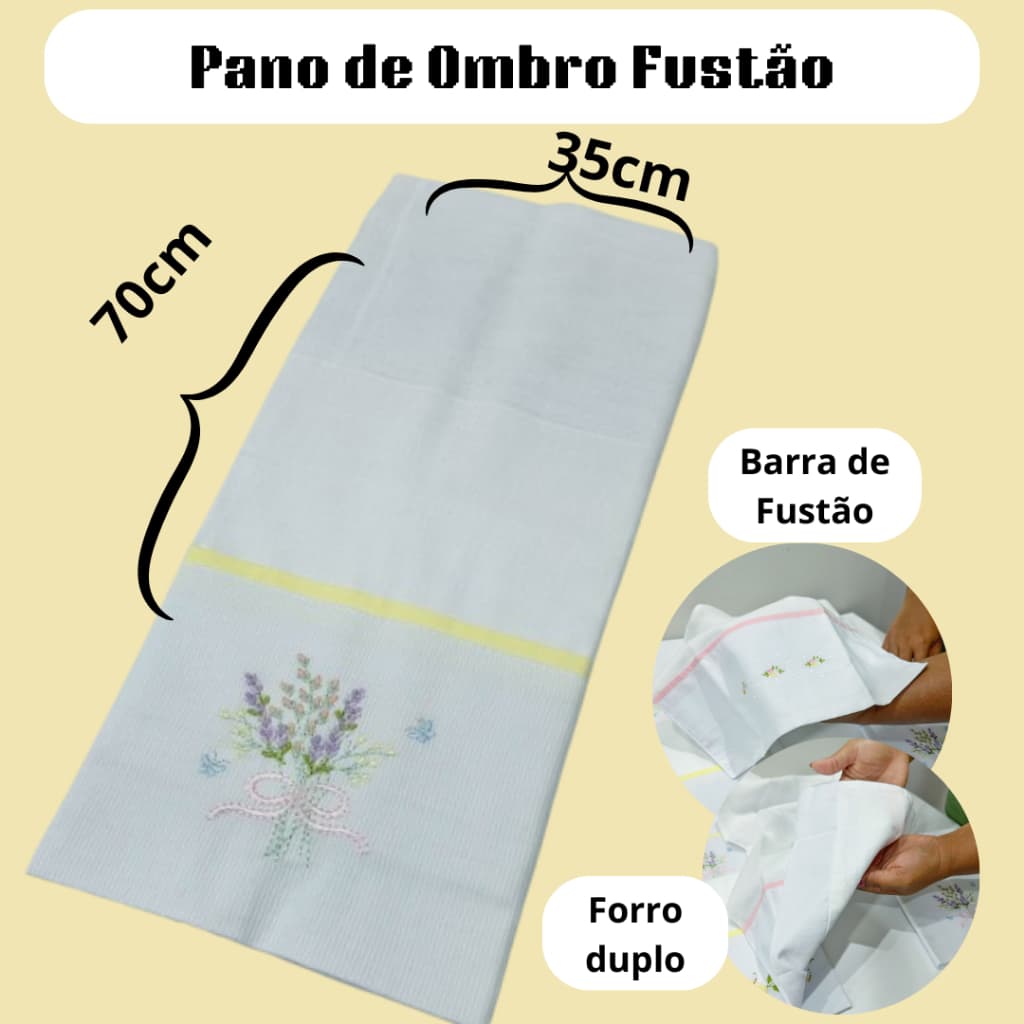Fraldinha de ombro fralda dupla bordado ramo de lavandas detalhe amarelo amarelinho