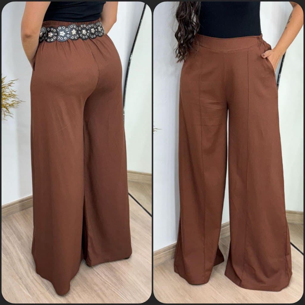 CALÇA PANTALONA FEMENINO NO TECIDO LINHO
