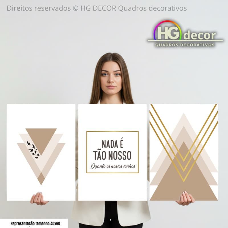 Kit Quadros Geométricos Neutros – Nada é Tão Nosso 3 Peças MDF