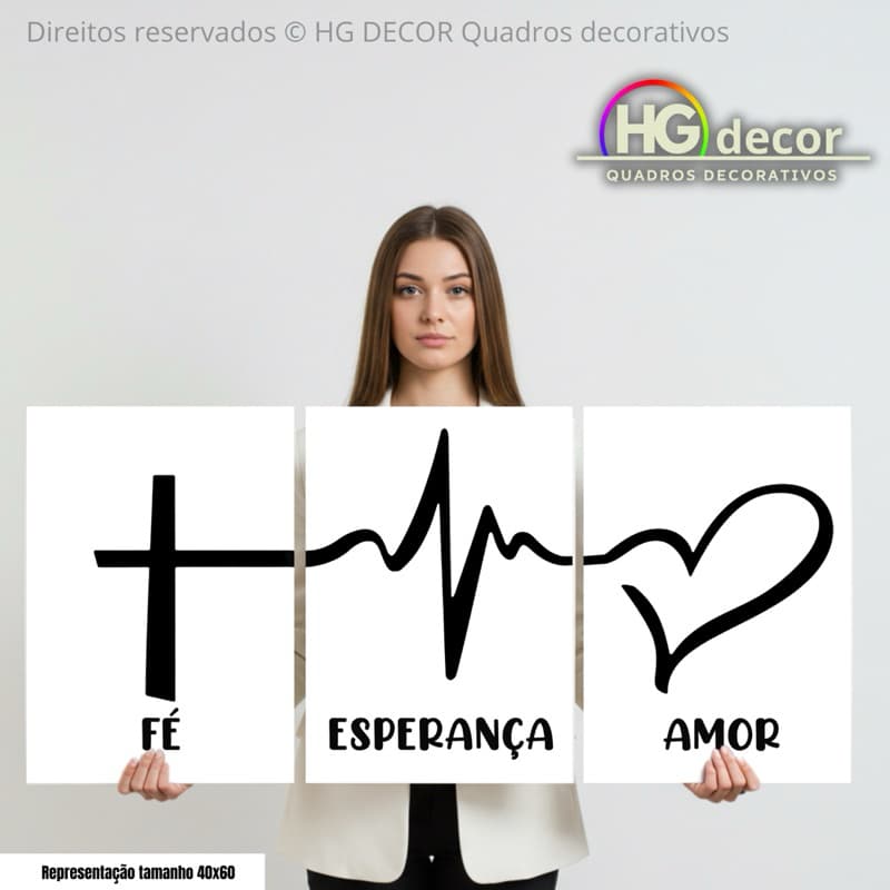 Kit Fé Esperança Amor – Quadros Decorativos Minimalistas 3 Peças MDF
