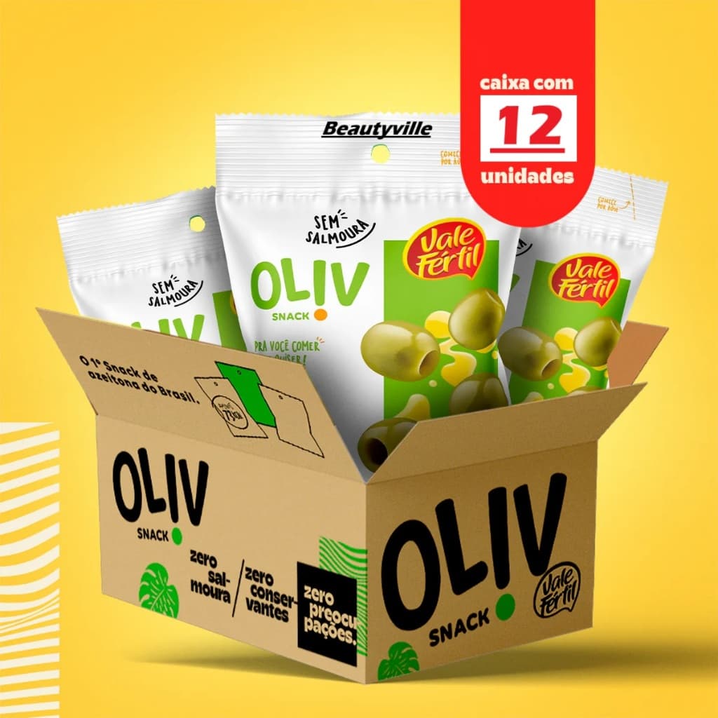 12 Snack Azeitona Sem Caroço Oliv Natural 50g Vale Fértil