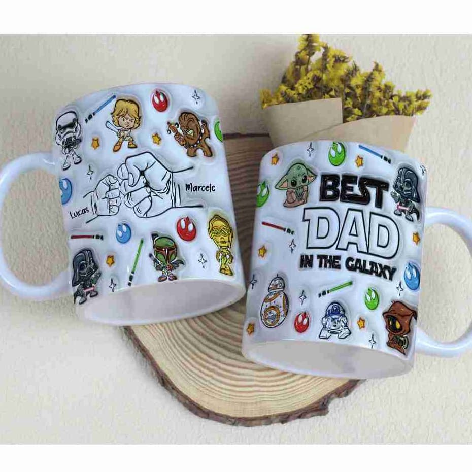 Caneca xícara personalizada com no Melhor Pai da Galáxia Star Wars mãozinhas (Best dad in the galaxy) porcelana presente