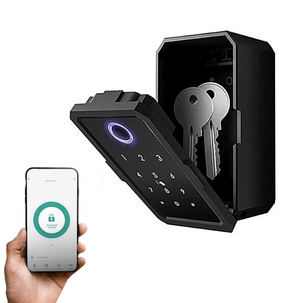Cofre de Chaves Digital Senha Biometria Desbloqueio Remoto Aplicativo Booking Airbnb Pousada Hotel