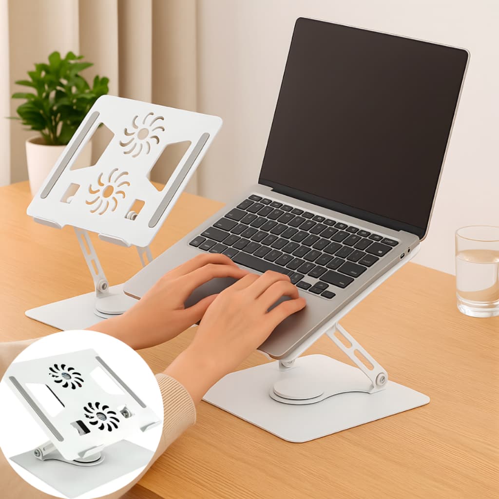 Base Notebook Suporte Macbook Metálico Base Giratório 360° P/mesa Articulado Com Elevação