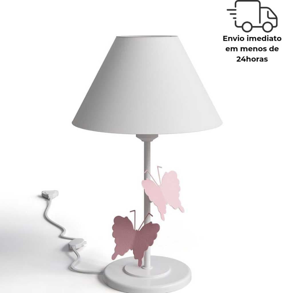 Luminária Abajur De Ferro Com Detalhe Borboleta Decoração De Mesa Sala Quarto Infantil Menina