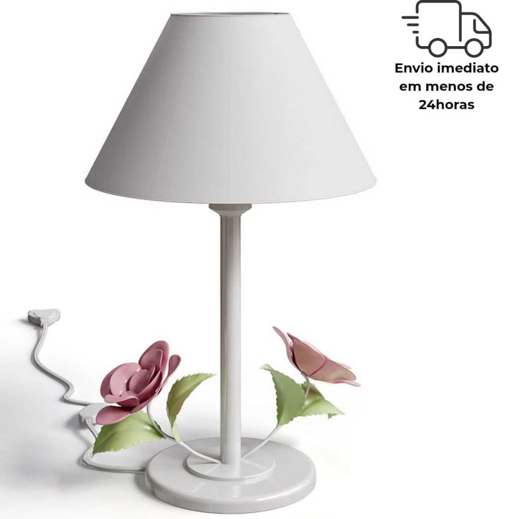 Luminária Em Ferro Dois Galhos com Flor Decorativa Abajur Quarto Mesa Escritório