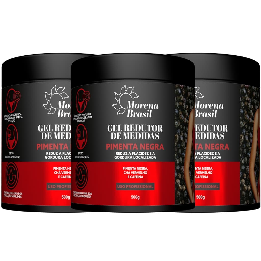 Kit 3X Gel Redutor De Medidas Pimenta Negra - Redução de Celulites & Gordura Abdominal