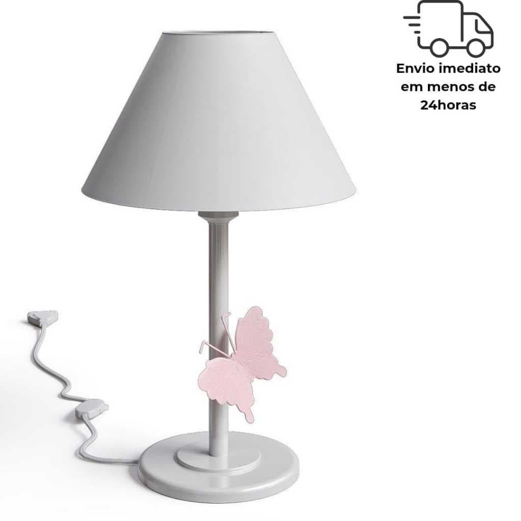 Luminária Abajur Mesa Decoração Em Ferro Borboleta Dourado Quarto Escritório