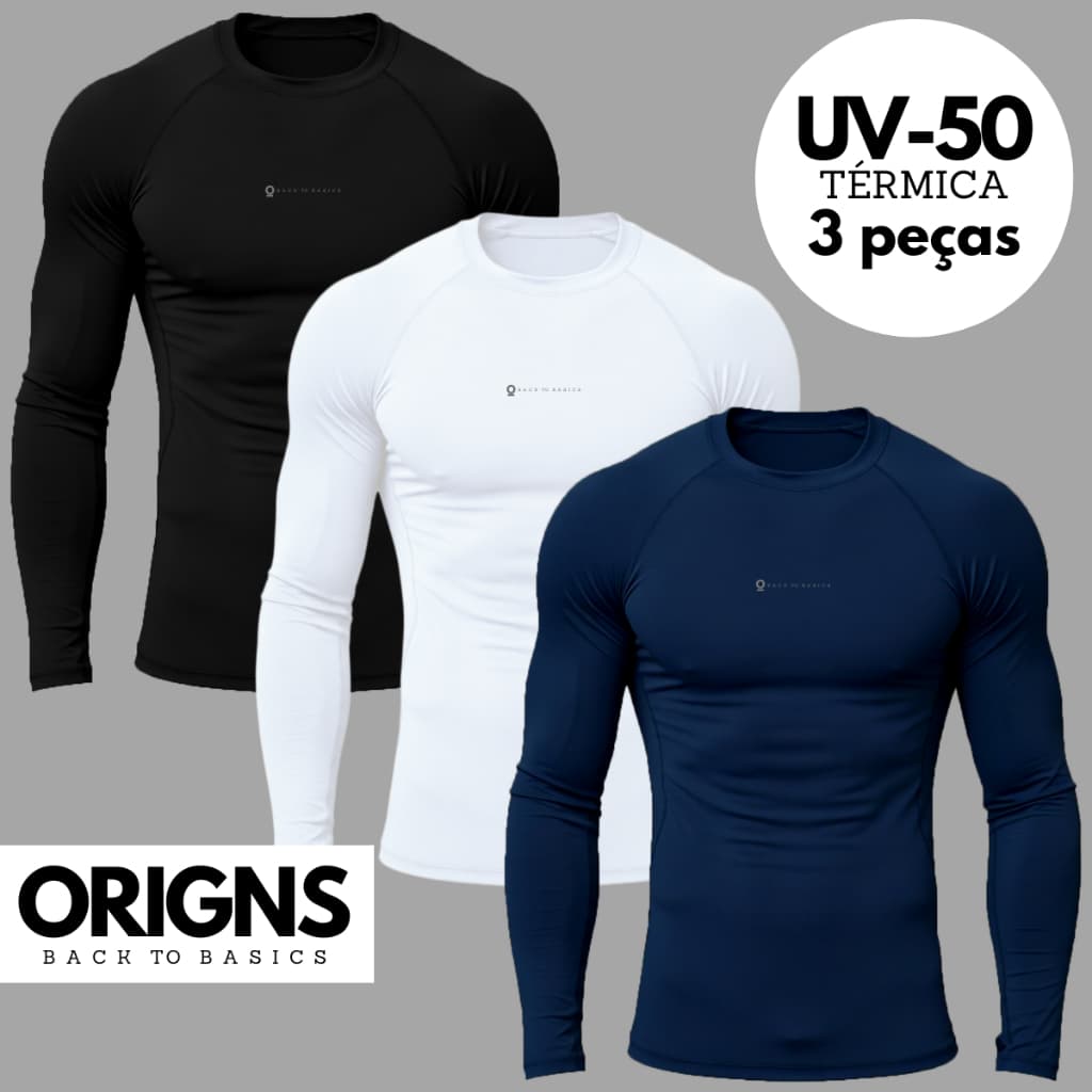 Kit 3 Camisa Térmica Proteção Uv Segunda Pele Blusa Academia Manga Longa