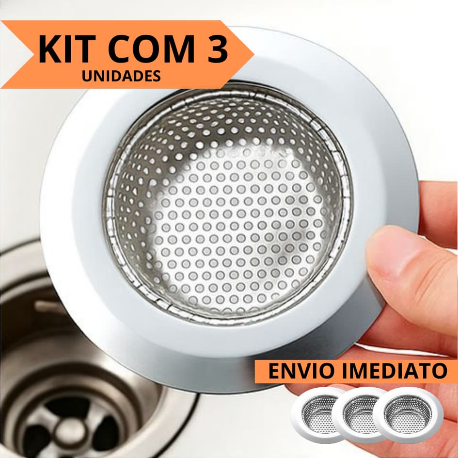 Ralinho de Pia Kit Com 3 Unidades Inox 9cm Ralo Para Pia de Cozinha Acessório