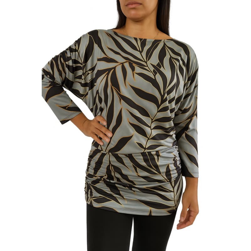 Blusa feminina manga 3/4 franzida no quadril disfarça barriga - Presente dia dos namorados