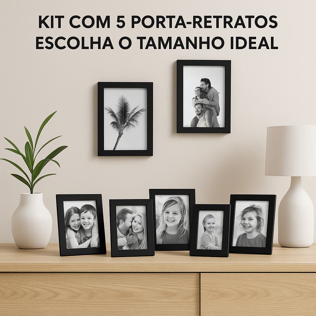 Kit 5 Porta Retrato Vidro com Moldura Diploma e Foto A4, A5, A6, 10x15, 15x21, 21x30 Decorativo, Lembrancinha