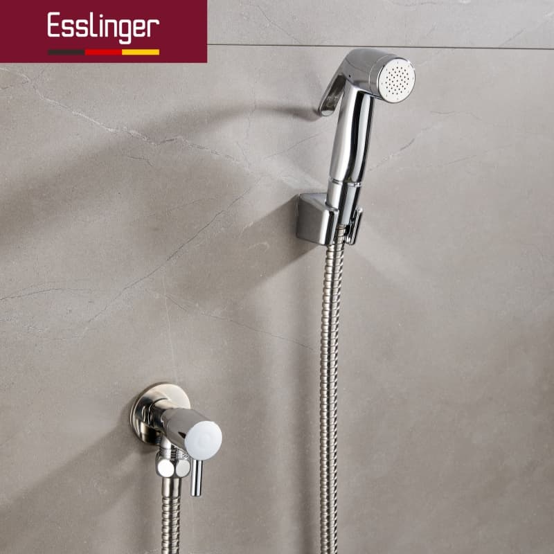 Kit Ducha Higiênica Quadrada Cromada ABS Registro Metal Mangueira Flexível Banheiro Esslinger