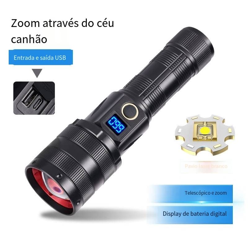 Lanterna Tática Mais laser branco Forte Do Mundo Led Recarregável Usb Militar portatil