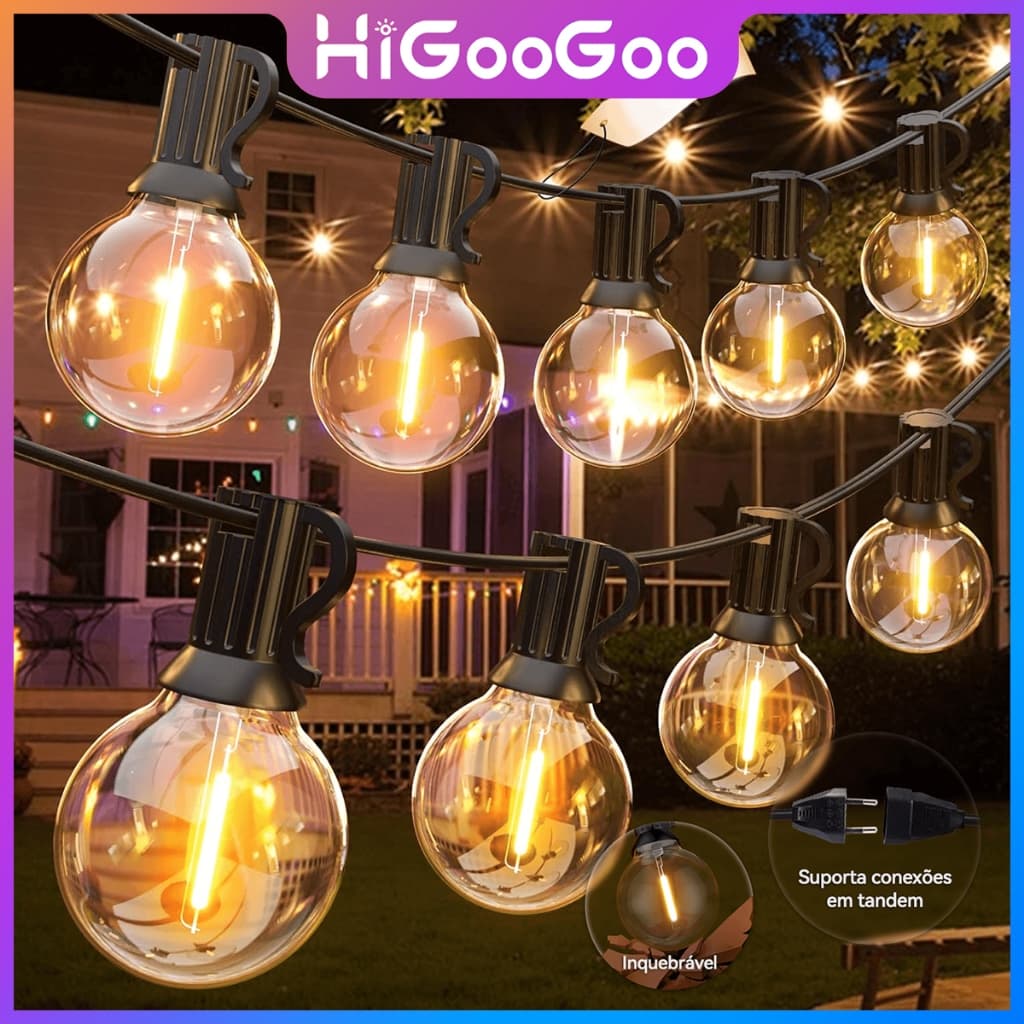 HiGooGoo Inquebrável Cordão De Luz 20/30M Varal De luz Iluminação Área Externa Decoração Festa Natal Lâmpada 110V/220V