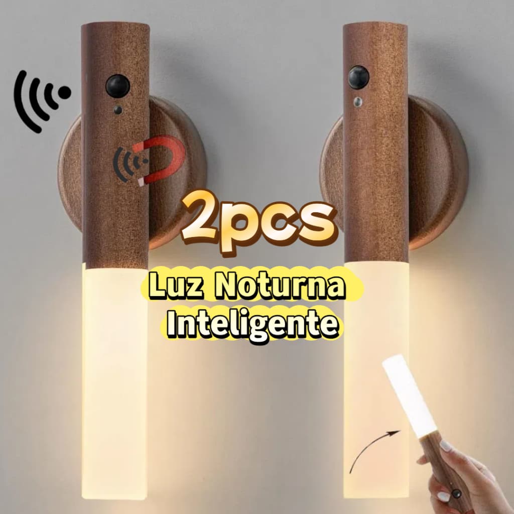 2pcs Luz Noturna com Sensor Movimento LED Lâmpada Magnética Recarregável-Parede/Cabeceira para Corredor/Quarto/Escadas​