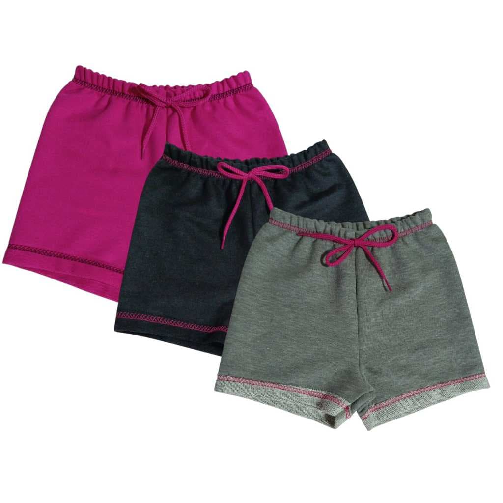 Kit 3 Shorts Bermuda Básico Moletinho Menina Tamanho M a 3 Anos