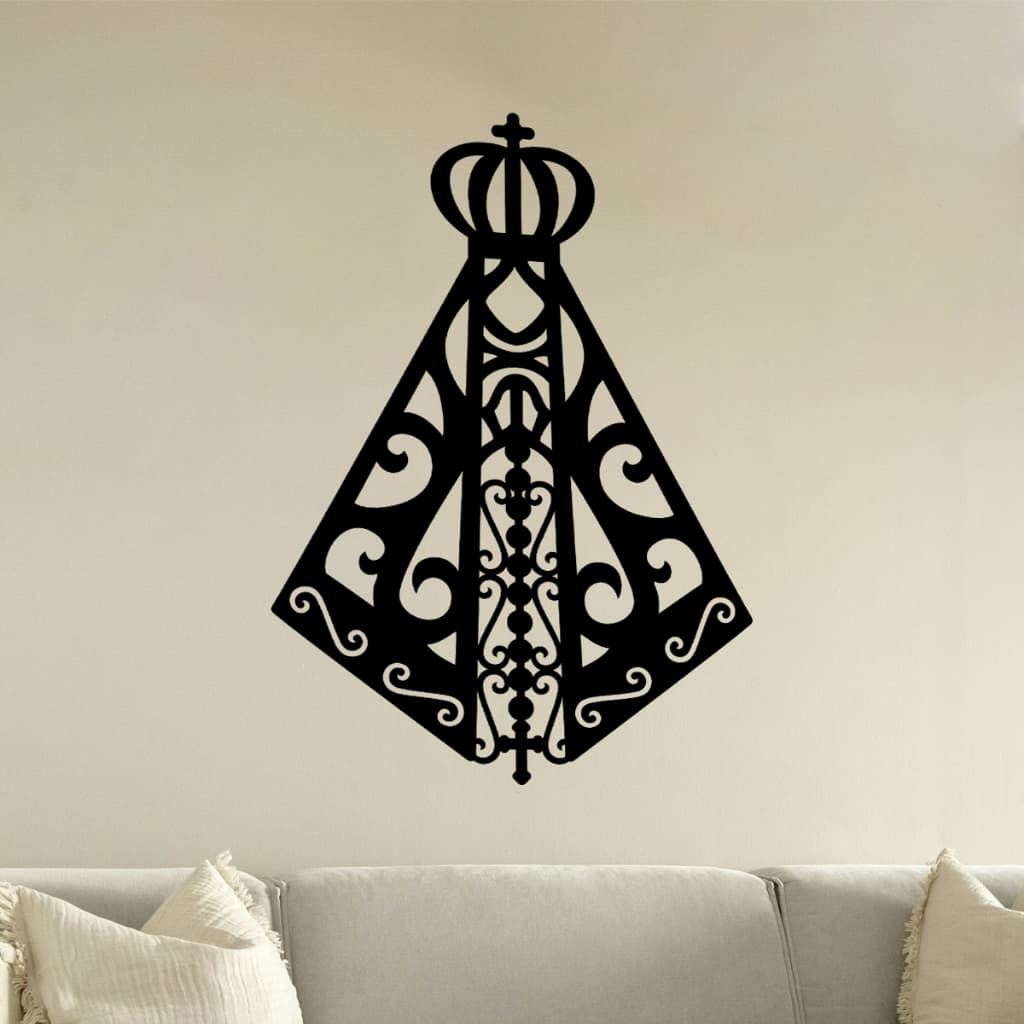 Quadro Decorativo Nossa Senhora de Aparecida C/ Dupla Face 3M em MDF Vazado de 3mm Preto
