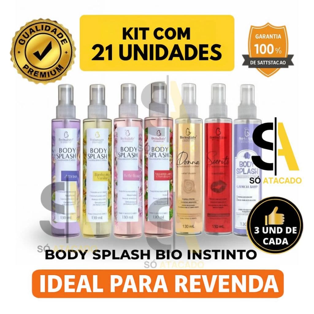 Kit 21 Body Splash Bio Instinto 130ml | Perfume Corporal Feminino | Revenda Atacado