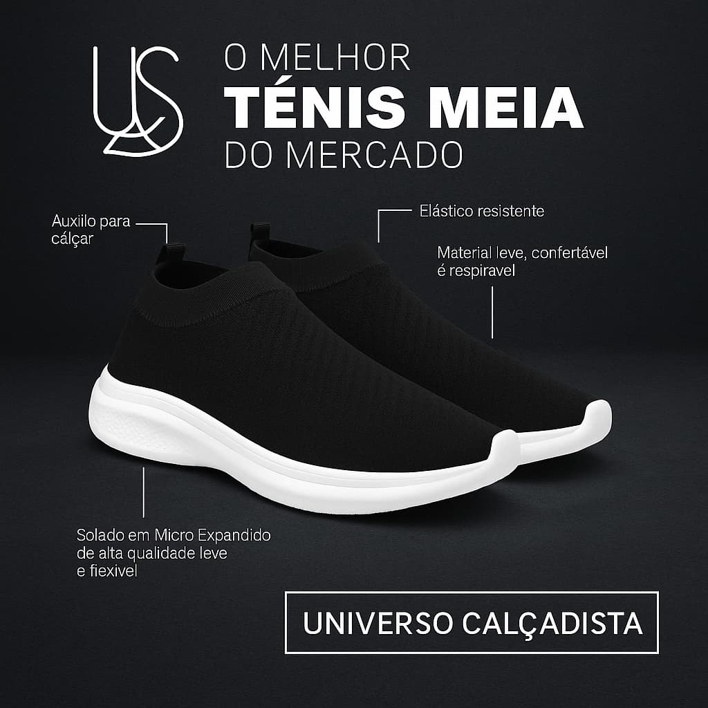 Tênis Meia Unissex Sem Cadarço