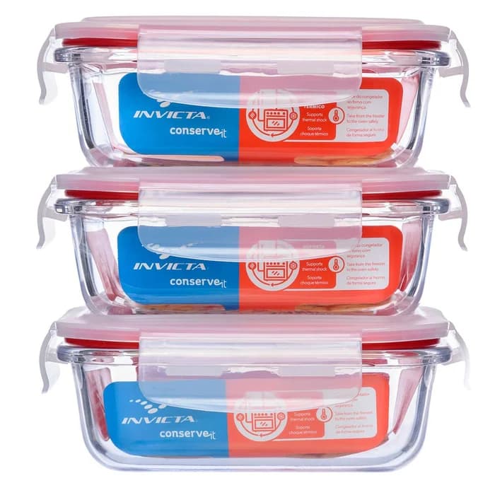 1 Potes de Vidro Hermético 370ml Retangular Invicta Unitario