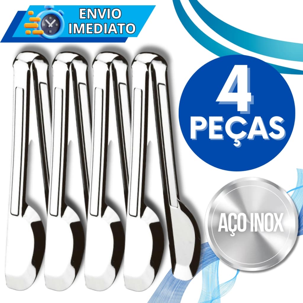 KIT Jogo 4 Pegador Pinça Universal Aço Inox PREMIUM de Churrasco Salada Massa Para Casa Cozinha Buffet Restaurante